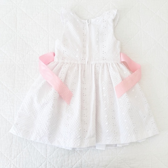 3T Bonnie Jean Kids White Eyelet Dress Pink White Polka Dot Bow - Picture 3 of 3
